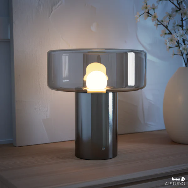 Akku-Tischleuchte LASSI - Rauchglas / Eisen - Grau / Silber - Image 4