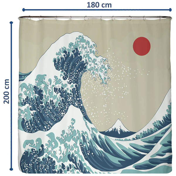 Anti-Schimmel Duschvorhang Japan Welle - Polyester - Blau - Image 2