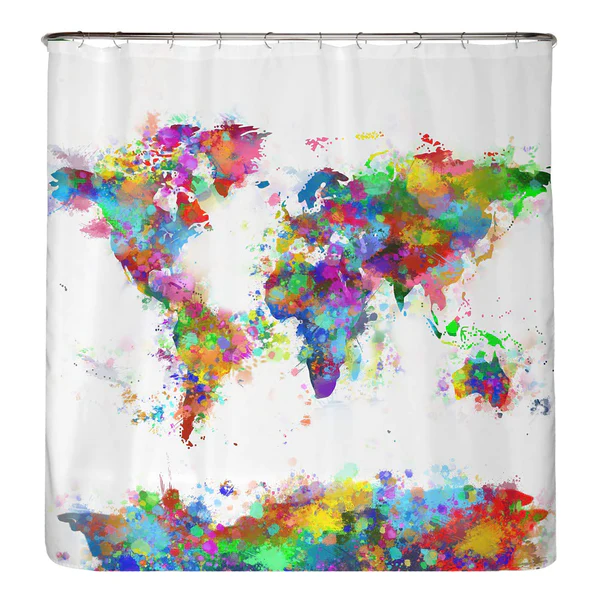 Anti-Schimmel Duschvorhang Weltkarte - Polyester - Mehrfarbig - 200 x 220 cm