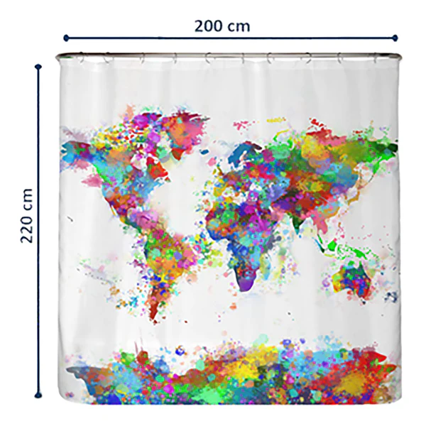 Anti-Schimmel Duschvorhang Weltkarte - Polyester - Mehrfarbig - 200 x 220 cm - Image 2