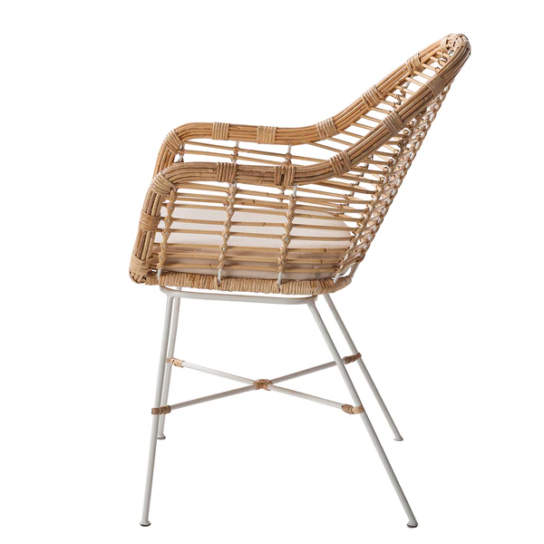 Armlehnenstuhl Garston - (inkl. Sitzkissen) - Rattan / Metall - Rattan / Weiß - Image 5