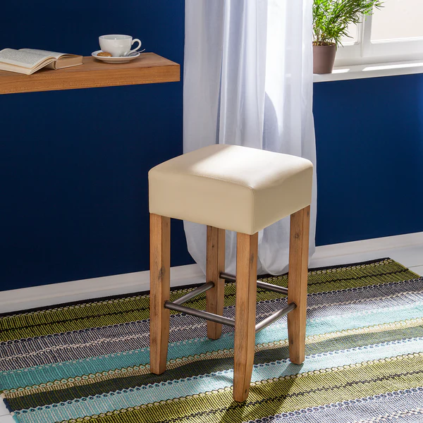 Barhocker Delia - Akazie massiv - Kunstleder Creme/Akazie massiv - Image 2
