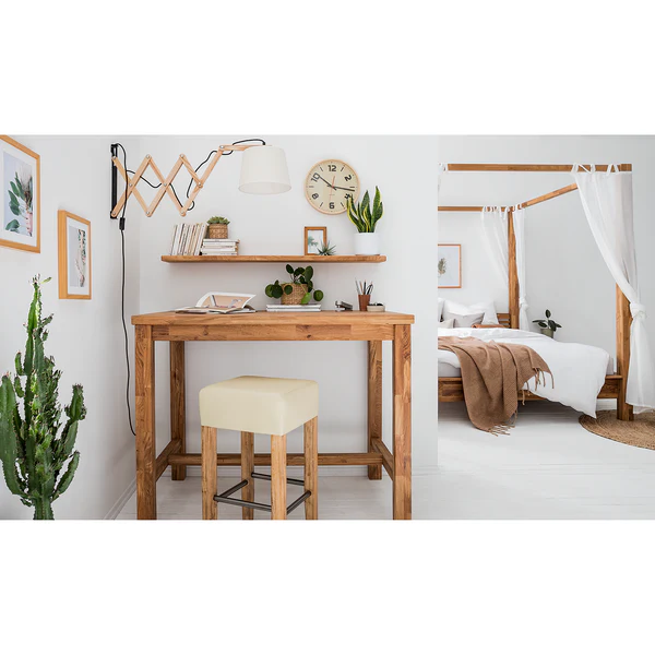 Barhocker Delia - Akazie massiv - Kunstleder Creme/Akazie massiv - Image 3
