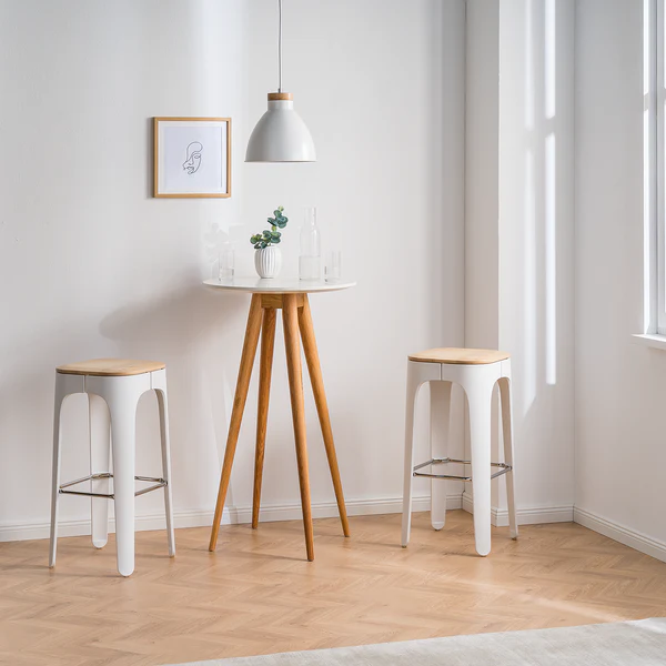 Barhocker Eiby - Esche massiv / Kunststoff & Metall - Esche / Weiß & Chrom - Image 2