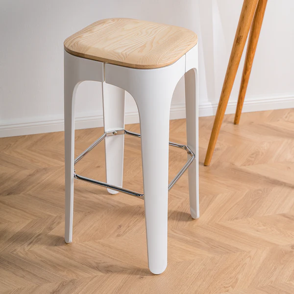 Barhocker Eiby - Esche massiv / Kunststoff & Metall - Esche / Weiß & Chrom - Image 3