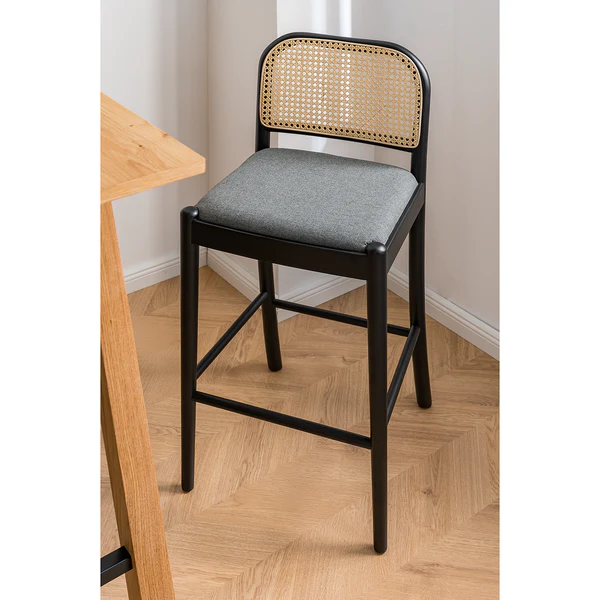 Barstuhl Cutis - Rattan & Webstoff / Buche massiv - Grau - Image 2