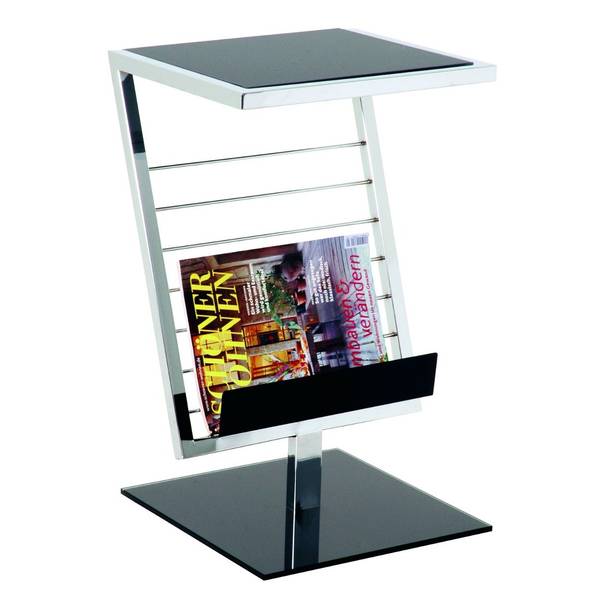 Beistelltisch Anka - Verchromter Vierkantstahl/Glas Schwarz lackiert