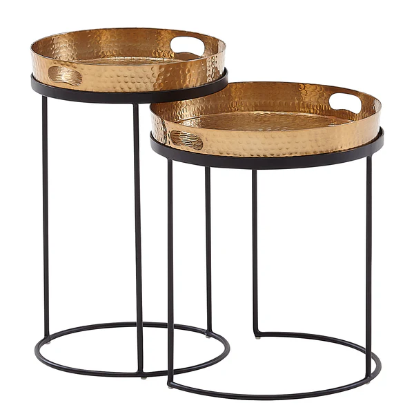 Beistelltisch Conesa 2er-Set - Aluminium - Gold / Schwarz - Schwarz / Gold