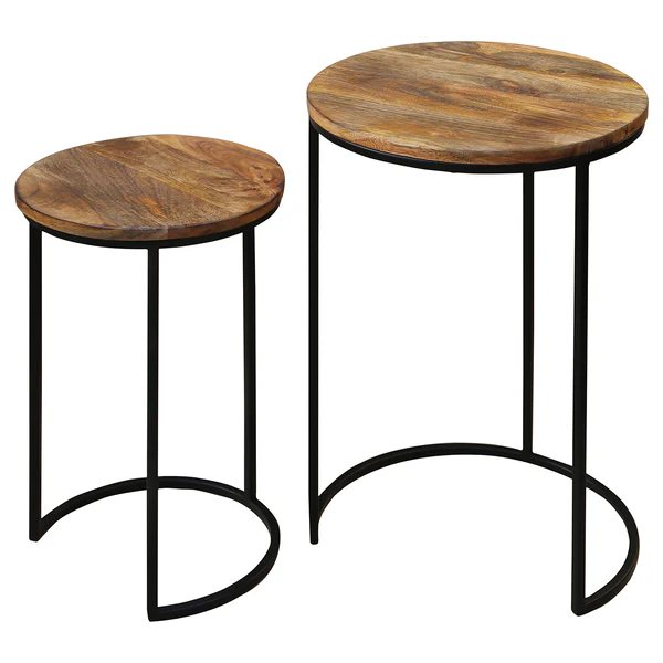 Beistelltisch Leus (2er-Set) - Mango massiv / Metall - Mango / Schwarz