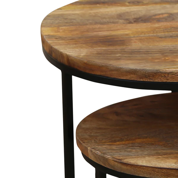 Beistelltisch Leus (2er-Set) - Mango massiv / Metall - Mango / Schwarz - Image 4