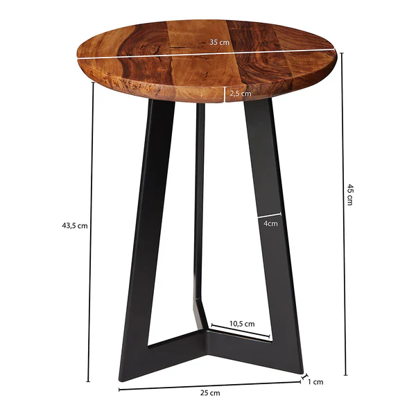 Beistelltisch Quinton - Sheesham Massiv / Eisen - Dunkelbraun / Schwarz - Höhe: 45 cm - Image 7