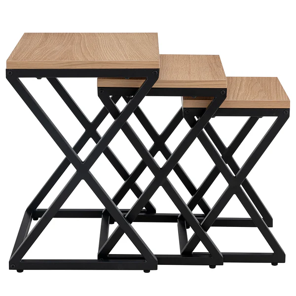 Beistelltischset BOGDA 3-teilig - Echtholzfurnier / Metall - Eiche - Image 3