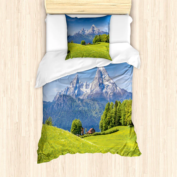Bettwäsche Berg - Microfaser Polyester - Grün / Blau - 135 x 200 cm + Kissen 80 x 80 cm - Image 2