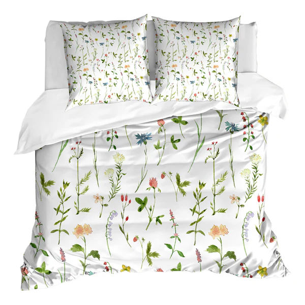 Bettwäsche Blumen I - Microfaser Polyester - Mehrfarbig - 155 x 220 cm + 2 Kissen 80 x 80 cm