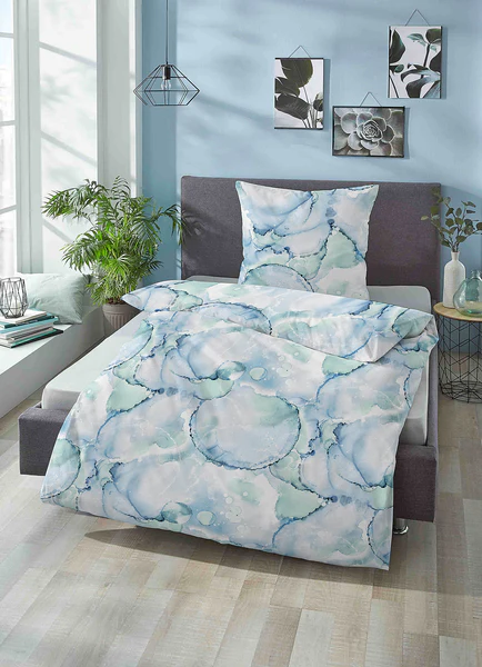 Bettwäsche Brund - Baumwolle - Himmelblau - 155 x 220 cm / 80 x 80 cm - 155 x 220 cm + Kissen 80 x 80 cm - Image 2