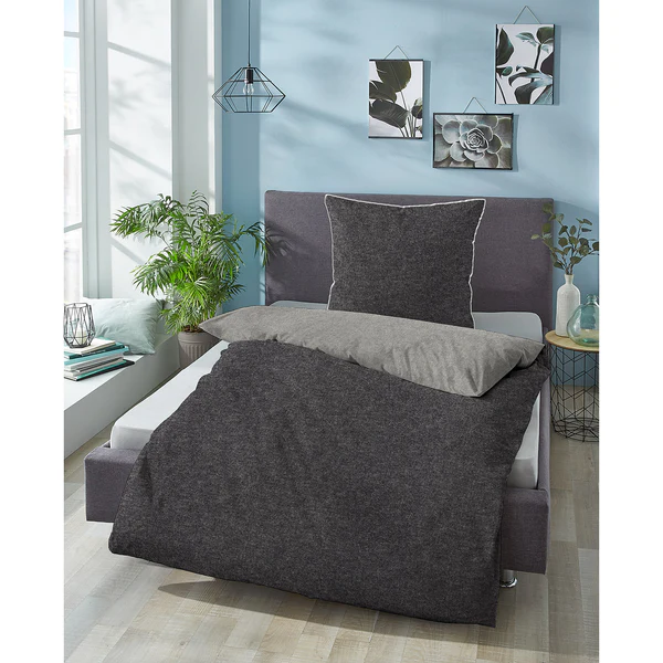 Bettwäsche Careno - Baumwollstoff - Titanium - 135 x 200 cm + Kissen 80 x 80 cm - Image 2