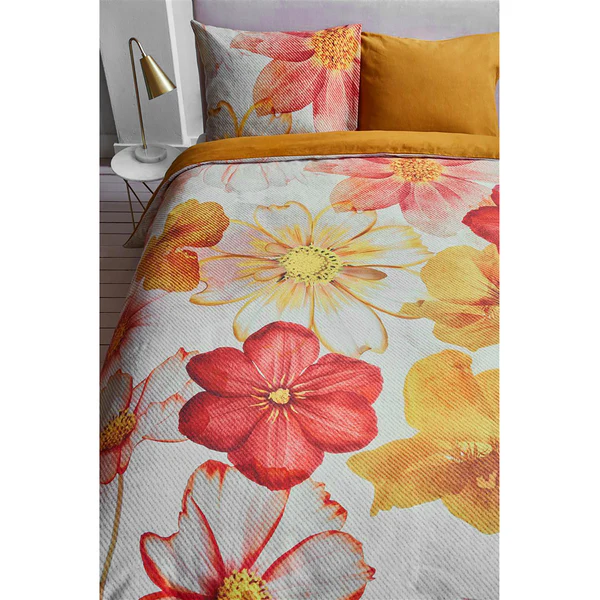 Bettwäsche Cosmea - Flanell - Gelb / Rot / Creme - 260 x 200/220 cm + 2 Kissen 70 x 60 cm - Image 3