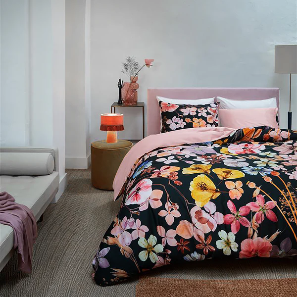 Bettwäsche Dried Flowers - Satin - Rosa / Schwarz / Multi - 135 x 200 cm + Kissen 80 x 80 cm - Image 2