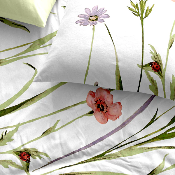 Bettwäsche Frühlingswiese - Satin - Grün / Weiß - 135 x 200 cm + Kissen 80 x 80 cm - Image 5