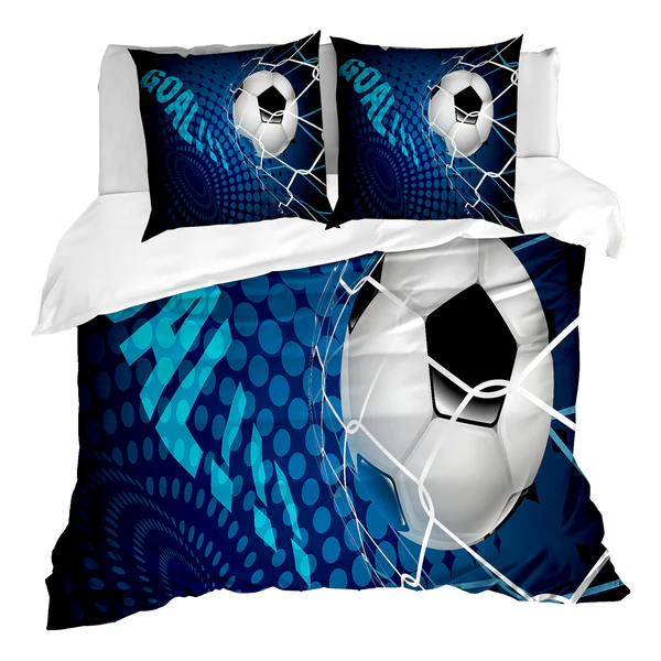Bettwäsche Fußball - Microfaser Polyester - Schwarz / Blau - 200 x 200 cm + 2 Kissen 80 x 80 cm
