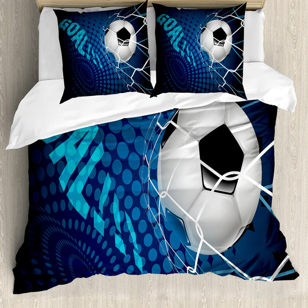 Bettwäsche Fußball - Microfaser Polyester - Schwarz / Blau - 200 x 200 cm + 2 Kissen 80 x 80 cm - Image 2