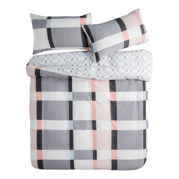 Bettwäsche Kapa - Baumwollstoff - Grau / Rosa - 155 x 220 cm + Kissen 80 x 80 cm