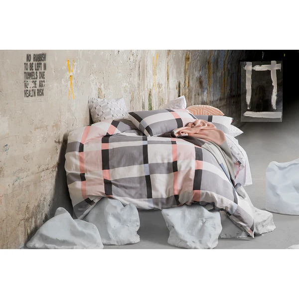 Bettwäsche Kapa - Baumwollstoff - Grau / Rosa - 155 x 220 cm + Kissen 80 x 80 cm - Image 2
