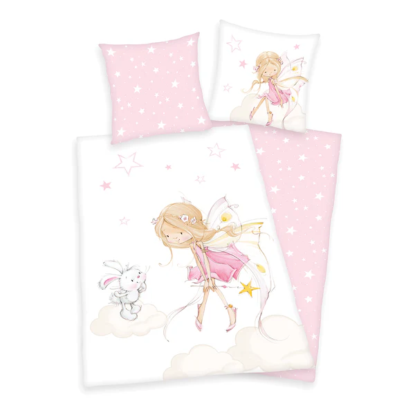 Bettwäsche Little Fairy - Renforcé - Rosa / Weiß - 135 x 200 cm + Kissen 80 x 80 cm