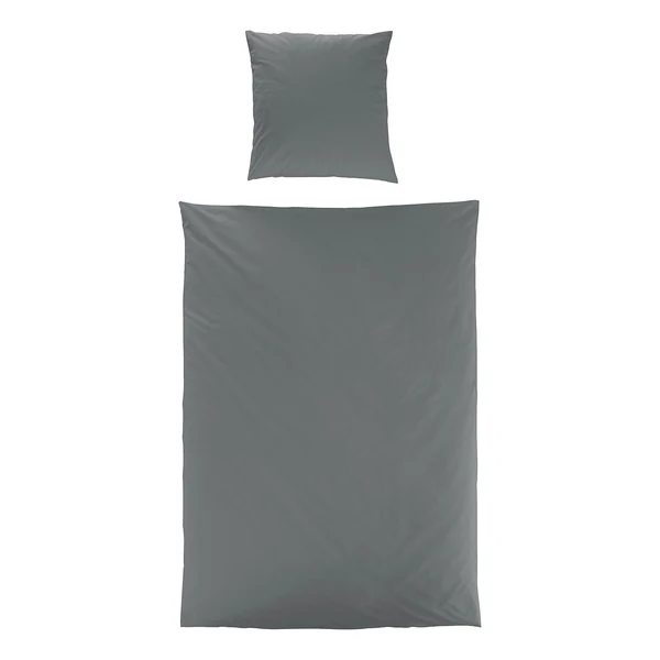 Bettwäsche Nida - Satin - Grau - 135 x 200 cm + Kissen 80 x 80 cm