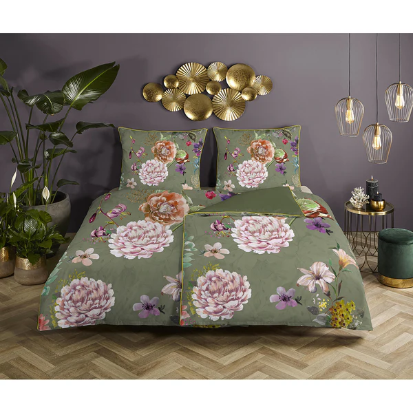 Bettwäsche Parma - Organic Baumwolle - Satin - Multi - Olivgrün - 155 x 200 cm + Kissen 80 x 80 cm - Image 2