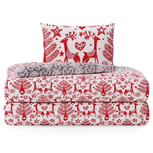 Bettwäsche Rudi - Baumwolle - Rot / Weiß - 155 x 220 cm + Kissen 80 x 80 cm - Image 3