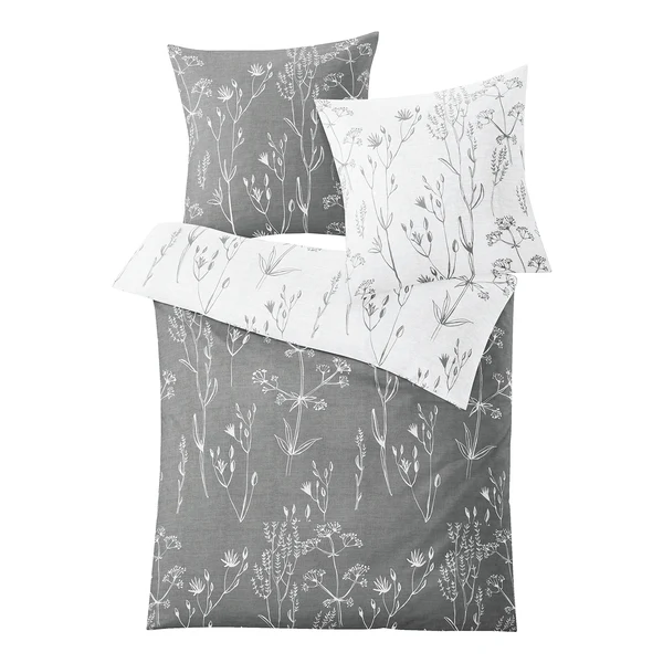 Bettwäsche Savannah - Mako-Satin - Grau - 135 x 200 cm + Kissen 80 x 80 cm