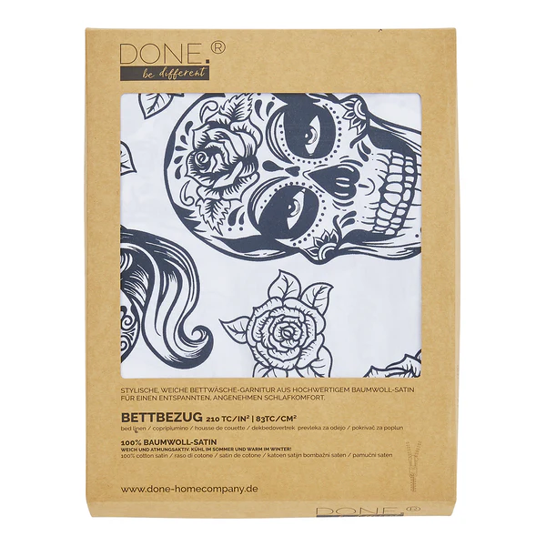 Bettwäsche Skulls - Baumwollstoff - Schwarz / Weiß - 135 x 200 cm + Kissen 80 x 80 cm - Image 3
