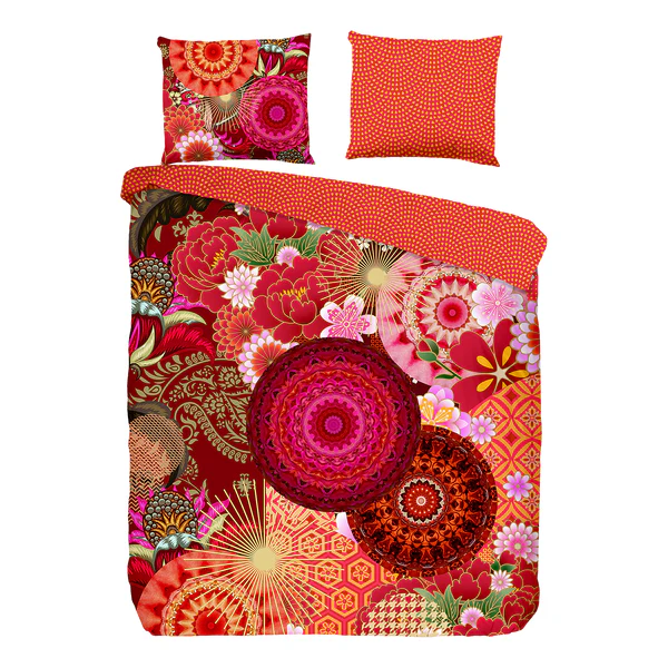 Bettwäsche Yuki - Baumwolle-Satin - Rot - 140 x 200/220 cm + Kissen 70 x 60 cm