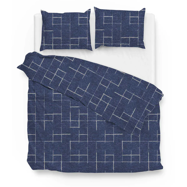 Bettwäsche Zale - Baumwollstoff - Jeansblau - 260 x 220 cm + 2 Kissen 60 x 70 cm