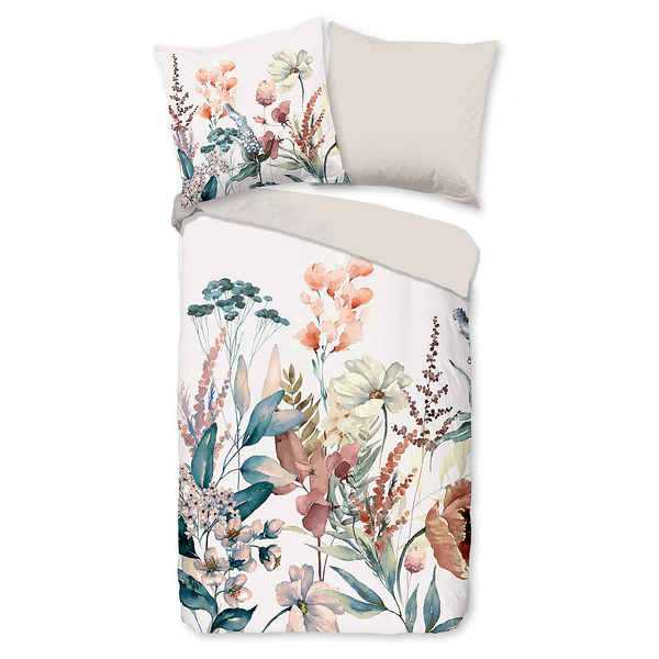 Biber-Bettwäsche Aime - Baumwolle - Beige - 155 x 220 cm + Kissen 80 x 80 cm