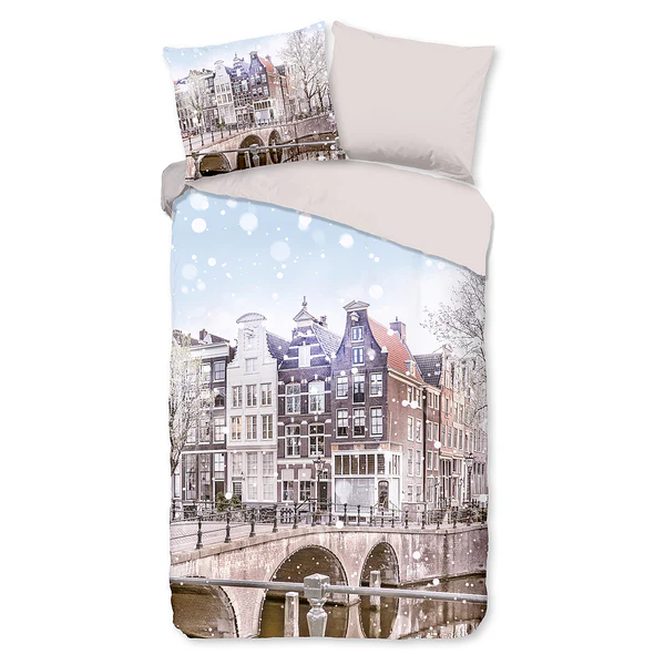 Biber-Bettwäsche Amsterdam - Baumwolle - Sand - 140 x 200/220 cm + Kissen 70 x 60 cm