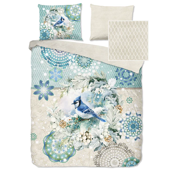 Biber-Bettwäsche Camunda - Baumwolle - Beige / Hellgrün - 140 x 200/220 cm + Kissen 70 x 60 cm - Image 4