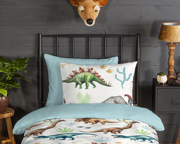 Biber-Bettwäsche Dino - Baumwolle - Hellblau - 140 x 200/220 cm + Kissen 70 x 60 cm - Image 3
