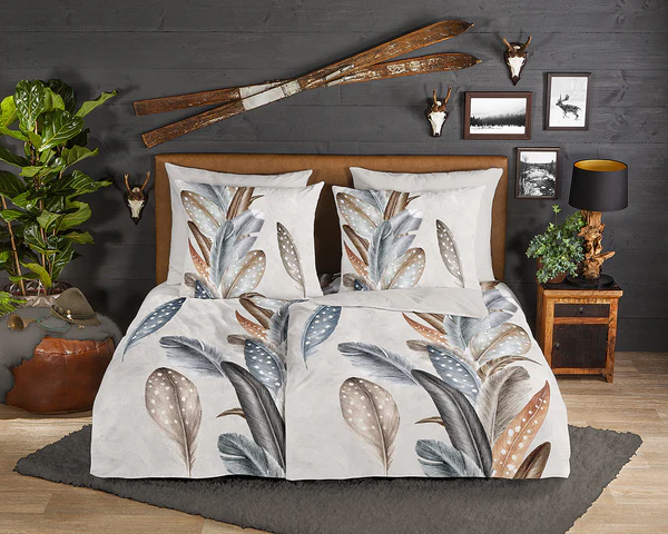 Biber-Bettwäsche Eina - Baumwolle - Beige / Grau - 155 x 220 cm + Kissen 80 x 80 cm - Image 2