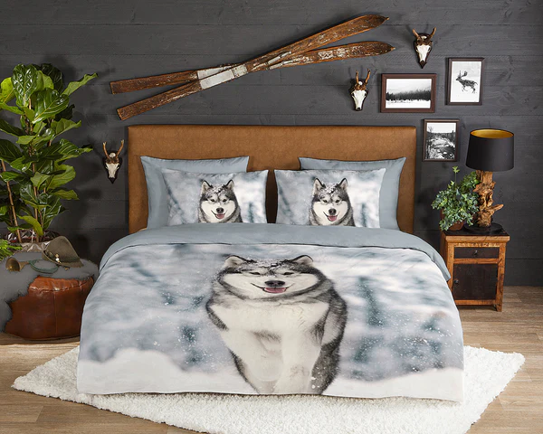 Biber-Bettwäsche Husky - Baumwolle - Grau - 140 x 200/220 cm + Kissen 70 x 60 cm - Image 2