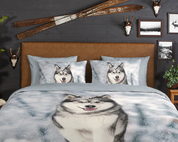Biber-Bettwäsche Husky - Baumwolle - Grau - 140 x 200/220 cm + Kissen 70 x 60 cm - Image 3