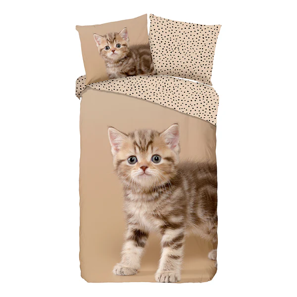 Biber-Bettwäsche Kitty - Baumwolle - Sand - 140 x 200/220 cm + Kissen 70 x 60 cm