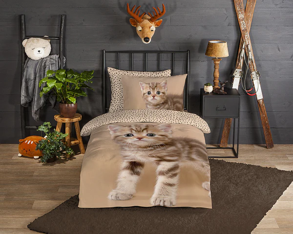 Biber-Bettwäsche Kitty - Baumwolle - Sand - 140 x 200/220 cm + Kissen 70 x 60 cm - Image 2
