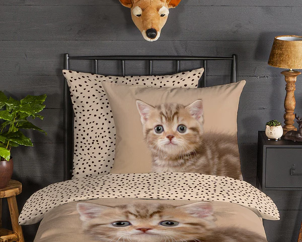 Biber-Bettwäsche Kitty - Baumwolle - Sand - 140 x 200/220 cm + Kissen 70 x 60 cm - Image 3