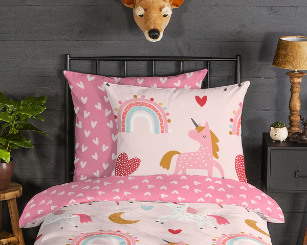 Biber-Bettwäsche Unicorn - Baumwolle - Pink - 135 x 200 cm + Kissen 80 x 80 cm - Image 3