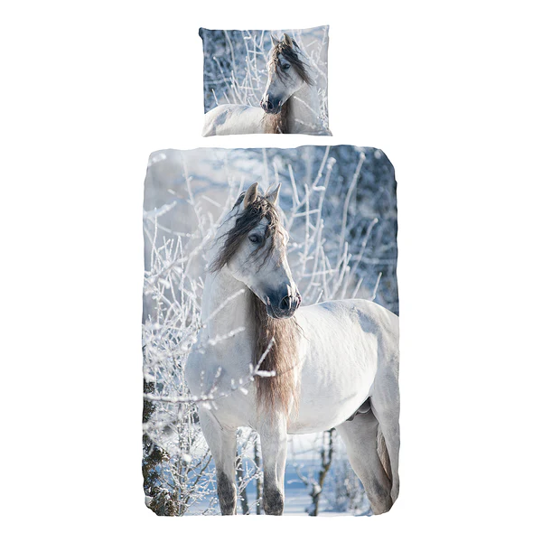Biber-Bettwäsche White Horse - Baumwolle - Mehrfarbig - 140 x 200/220 cm + Kissen 70 x 60 cm