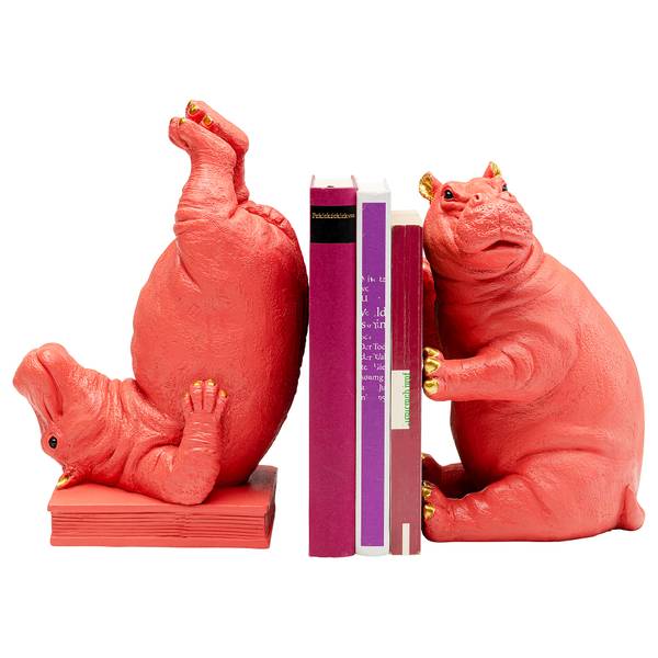 Buchstütze Hippo Pink 2er-Set - Pink - Polyresin - 19 x 26 x 14 cm