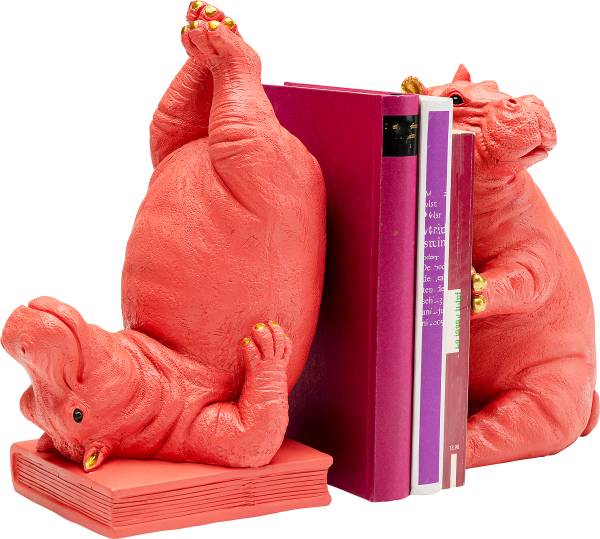 Buchstütze Hippo Pink 2er-Set - Pink - Polyresin - 19 x 26 x 14 cm - Image 2