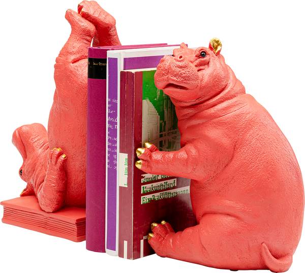 Buchstütze Hippo Pink 2er-Set - Pink - Polyresin - 19 x 26 x 14 cm - Image 3